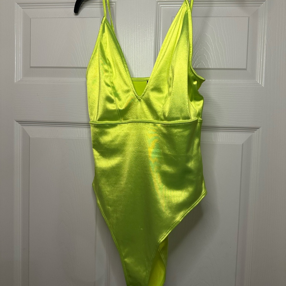 H&M Yellow Bodysuit One Piece with Plunging V-Neck